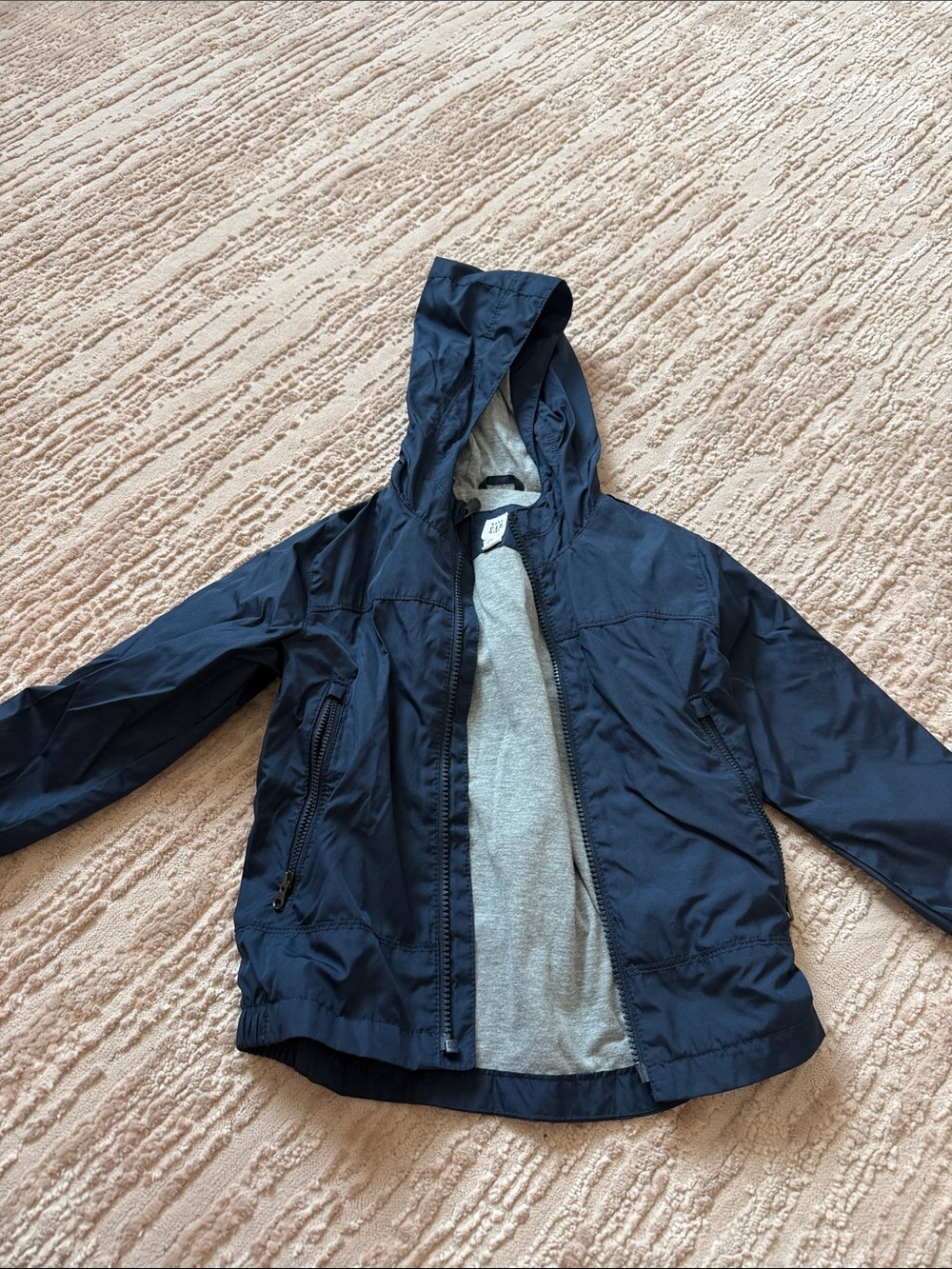 Baby GAP Kids Navy Hooded Rain Jacket with Gray Lining Size 4 Years
